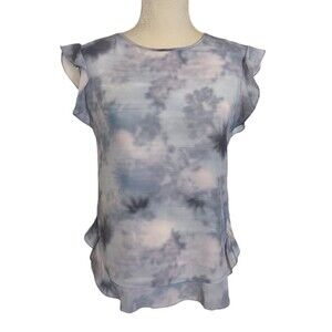 Rebecca Taylor Silk Flutter Sleeve Blouse Women’s Size 2 Light Blue Ruffle Hem